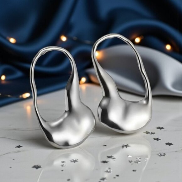 Modern Sculptural 18K White Gold Plated Statement Earrings Stainless Steel - Picture 10 of 13